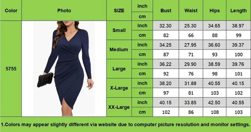 Vista 5 de LaiyiVic Women's Long Sleeve Sexy V Neck Faux Wrap Ruched Cocktail Party Sheath Bodycon Midi Dress