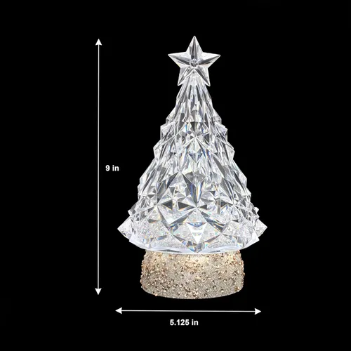 Vista 6 de Globo de purpurina de acrílico iluminado para árbol de Navidad de 9 Árbol base con purpurina dorada champán
