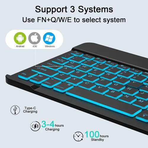 Vista 5 de Combo de teclado y mouse inalámbricos, teclado y mouse Bluetooth recargables con retroiluminación de 7 colores y receptor USB inalámbrico de 2.4