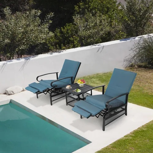 Vista 6 de Oakcloud Sillón Ajustable para Exteriores Silla Reclinable Relajante de Metal para Patio con Cojines Extraíbles (Azul Pavo Real)