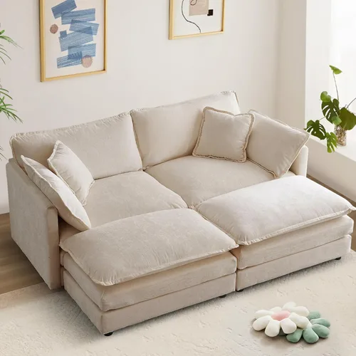 Vista 35 de Sofá seccional modular convertible de 76.7", sofás de dos plazas de chenilla con asiento profundo y cojines tipo loveseat para sala de estar, Beige