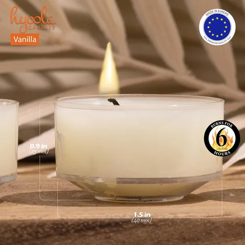 Vista 2 de HYOOLA Velas aromáticas de vela – Taza transparente – Velas perfumadas de vainilla – 6 horas de tiempo de combustión – Paquete de 15 – Fabricado