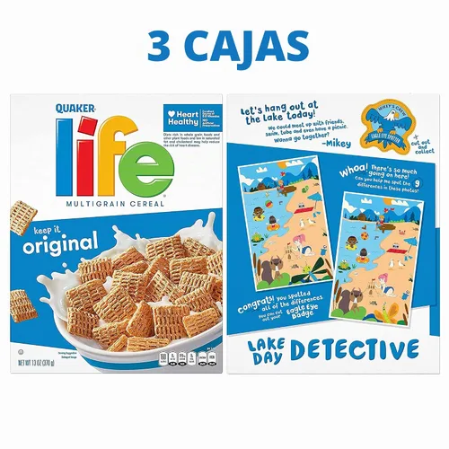Vista 4 de Quaker Life Breakfast Cereal, Original, 13oz Boxes (3 Pack)