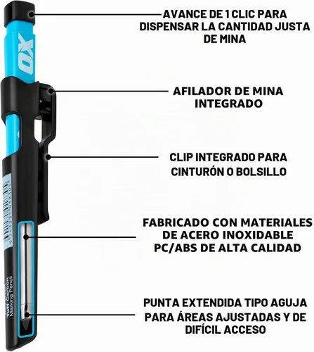 Vista 2 de OX Tools Pro Tuff - Lápiz de marcado de carbono con soporte, sacapuntas y clip para cinturón, lápiz mecánico resistente ideal para carpinteros