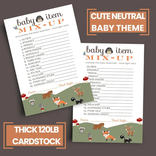 Vista 4 de Paper Clever Party Woodland Baby Shower Games Género Neutral – Actividad de lucha de palabras – Divertidas actividades de baby shower para invitados