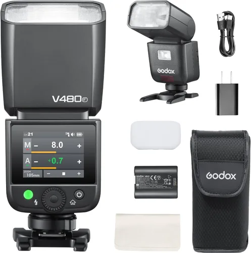Vista 11 de Godox V480-S V480 Flash para Sony, Speedlite con Pantalla Táctil, GN50 de Alta Salida, Carga USB-C, Reciclaje Rápido de 1.7s, 650 Parpadeos