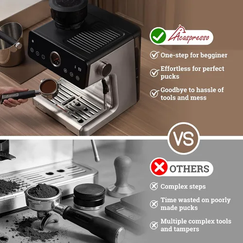 Vista 21 de Máquina de espresso con distribución automática y tazón con molinillo, cafetera barista con cold brew, espumador de leche para latte, máquina