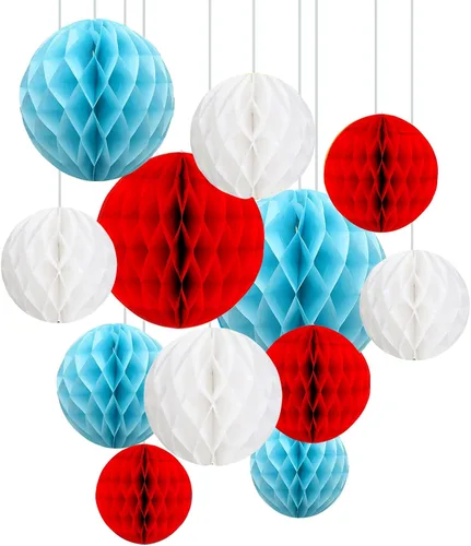 Vista 13 de ZOOYOO 12 piezas 15 cm 25 cm bolas de panal decorativas de papel de seda con pompones colgantes para cumpleaños, baby shower, boda, compromiso, Azul