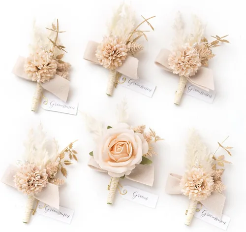 Vista 44 de Ling's Moment Boutonniere para Hombres Boda, Juego de 6, Novio y Padrinos Boutonniere para Boda Regreso a Casa Halloween Ceremonia Aniversario, Cena