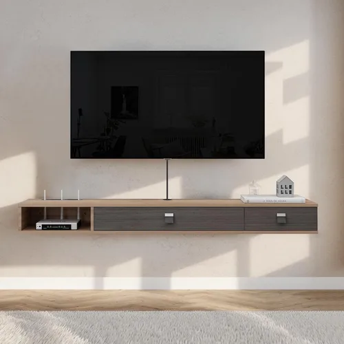 Vista 2 de Pmnianhua Estante flotante para TV, soporte flotante de TV de 63 pulgadas, consola multimedia, consola de TV de pared, estante de entretenimiento