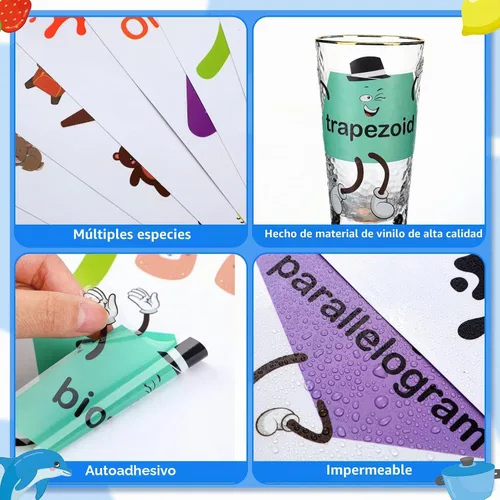 Vista 3 de Tatuo 30 calcomanías de pared con números, calcomanías de pared de geometría de aprendizaje educativo, calcomanías de pared con formas coloridas