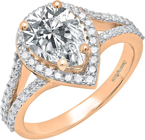 Vista 26 de Dazzlingrock Collection Anillo de compromiso con forma de lágrima y diamante blanco natural redondo de 0.45 quilates con halo de diamantes blancos