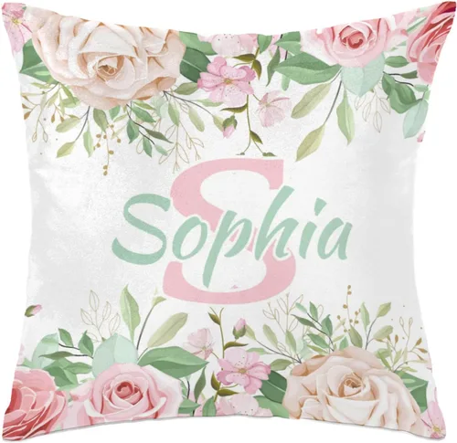 Vista 10 de Funda de almohada con nombre, funda de almohada personalizada con flores, funda de almohada cuadrada, regalos de cumpleaños para mamá, sofá, cama