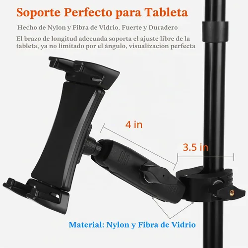 Vista 4 de Soporte para iPad para soporte de micrófono, soporte de teléfono para tableta, soporte de música para micrófono, soporte giratorio ajustable