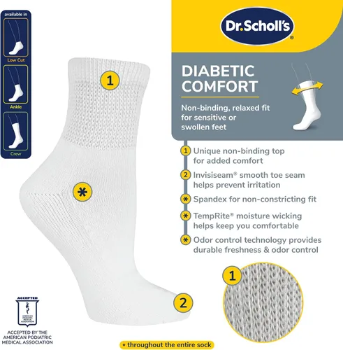 Vista 5 de Dr. Scholl's Calcetines circuladores y diabetes para mujer – Paquetes de 4, 6 y 12 pares – Control de la humedad no vinculante