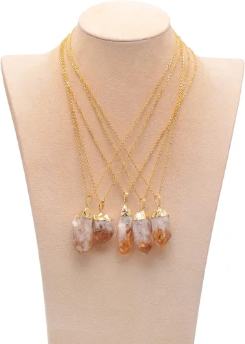 Vista 5 de Paialco Handmade Natural Irregular Citrine Crystal Raw Gemstone Pendant Necklace