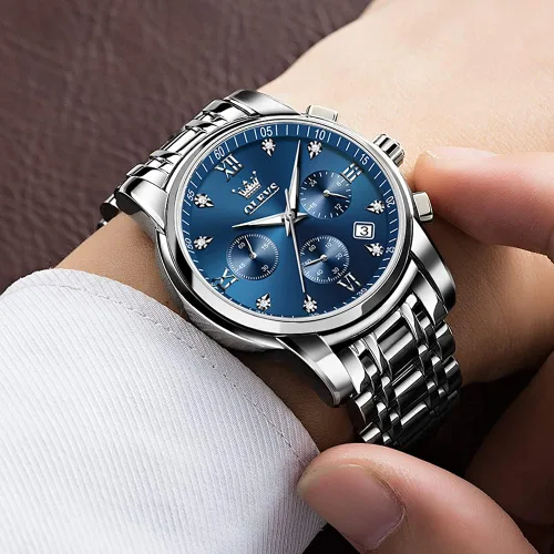 Vista 2 de OLEVS Watch Men Stainless Steel Chronograph Watches for Men Luxury Waterproof with Date Analog Quartz Diamond Business Mens Watch Fashion Luminous