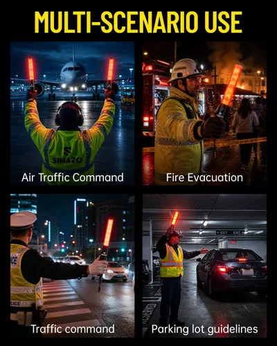 Vista 8 de Varita de Tráfico Recargable de 10 Pulgadas, Bastón de Control de Tráfico Rojo con LED Blanco en la Parte Superior, Varita de Marshalling Aéreo
