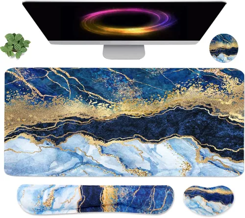 Vista 14 de Alfombrilla de mouse extendida para juegos (35.4 x 15.7 pulgadas), alfombrilla de escritorio grande para laptop, computadora, teclado, impermeable