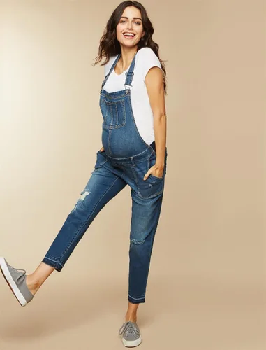Vista 5 de Motherhood Maternity Overol de mezclilla ajustado con panel lateral azul índigo para mujer Azul Patchwork