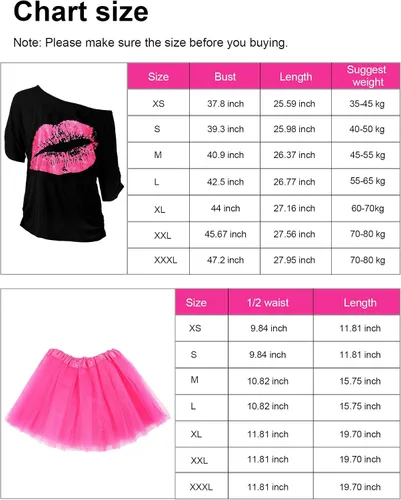 Vista 2 de Blulu 80s Costume Accessories Set T-Shirt Tutu Headband Earring Necklace Leg Warmers