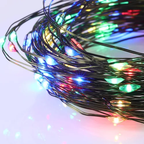 Vista 7 de Remagr 4 paquetes de luces de hadas navideñas de cadena, luces LED de alambre verde impermeables, funciona con pilas, con control remoto, 8 modos