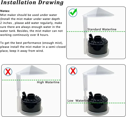 Vista 4 de PULACO Fabricante de niebla, nebulizador de fuente para interiores, máquina de niebla de estanque pequeño, atomizador, humidificador de aire