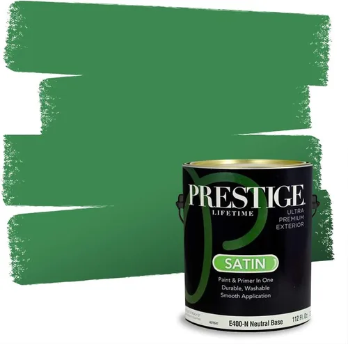 Vista 101 de PRESTIGE Pintura exterior e imprimación en uno, aloe, plano, 1 galón