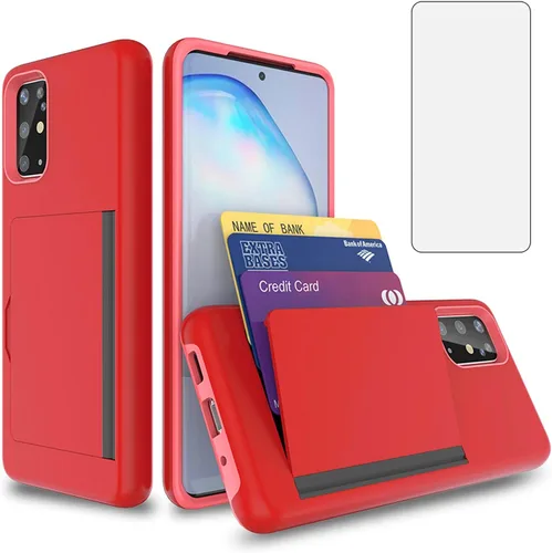Vista 8 de Funda para teléfono Samsung Galaxy A51 5G con protector de pantalla de vidrio templado y soporte para tarjeta de crédito, accesorios híbridos