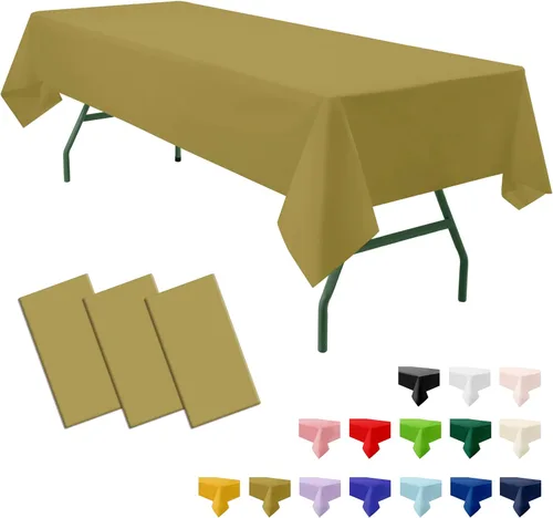 Vista 17 de Paquete de 3 manteles de plástico premium negros desechables de 54 x 108 pulgadas. Mantel rectangular desechable para mesas de fiesta