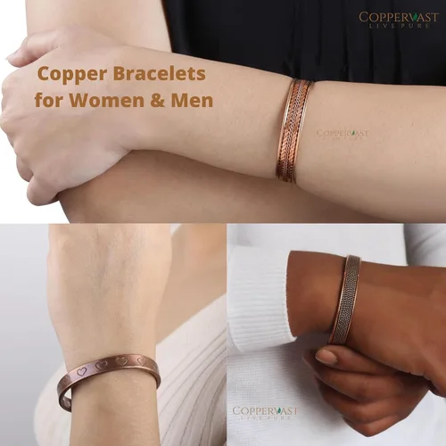 Vista 31 de Pulseras de cobre para hombres y mujeres Juego de 3 con caja de regalo Hecho a mano 100% cobre Regalo para mujeres y hombres