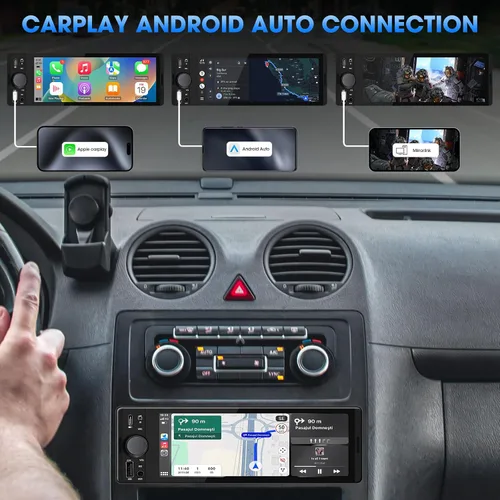 Vista 2 de Estéreo de CarPlay de un solo DIN: Radio con pantalla táctil automática Android para autos clásicos Pantalla IPS de 6,5 pulgadas Navegación
