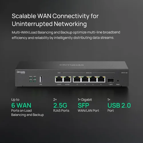 Vista 3 de TP-Link ER707-M2 Router VPN Omada Multi-Gigabit Puertos WAN Dual de 2.5Gig Alta Capacidad de Red Firewall SPI Omada SDN Integrado