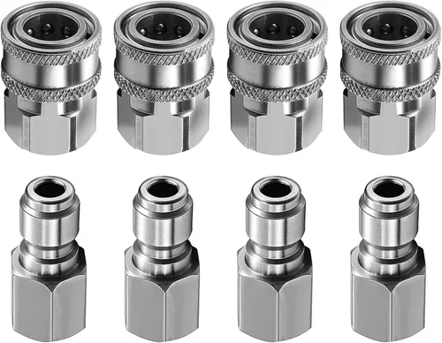Vista 7 de 4 juegos de accesorios y adaptadores para hidrolimpiadoras, NPT kit de conector rápido macho y hembra de acero inoxidable de 3/8 pulgadas