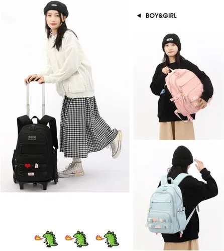 Vista 6 de Mochila con ruedas para niñas, mochila escolar con ruedas, 2 Ruedas-azul, Moderno