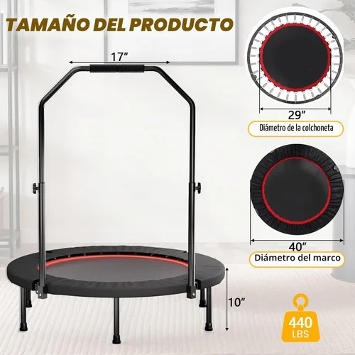 Vista 9 de Mini trampolín plegable de 42 pulgadas con mango ajustable de 5 niveles