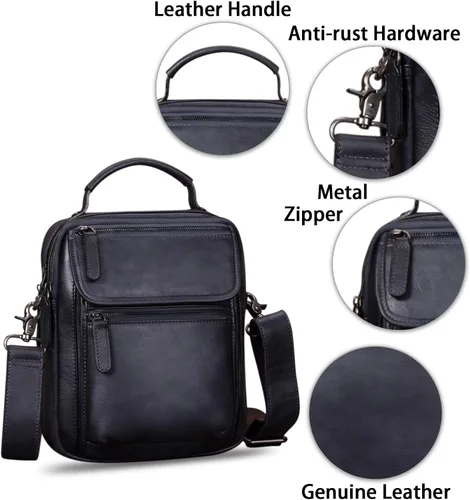 Vista 6 de IVTG Bolso de mensajero de cuero genuino para hombre, bolso bandolera bandolera para trabajo, negocios