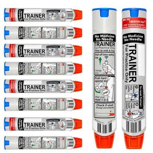 Vista 2 de Dey EpiPen, 10 unidades Reusable epinephrine practice pens with audible click, no needle or medicine, for training use only, 10-pack set