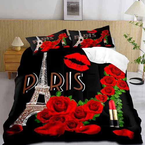 Vista 10 de LUVIVIHOME Juego de edredón de París de 2 piezas, tamaño individual, juego de ropa de cama de la Torre Eiffel francesa, juego de ropa de cama