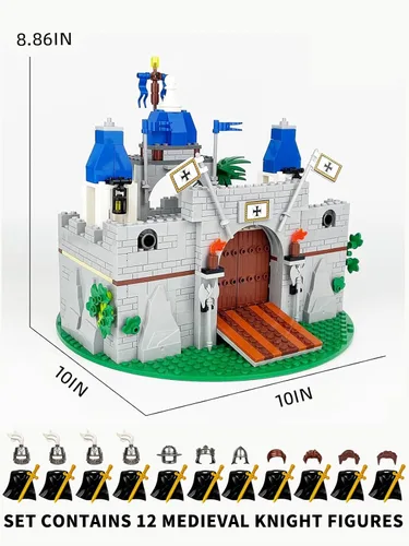 Vista 6 de Juego de bloques de construcción del castillo medieval de caballero - Viene con 12 figuras de caballeros, compatible con juguetes Lego Medieval Town