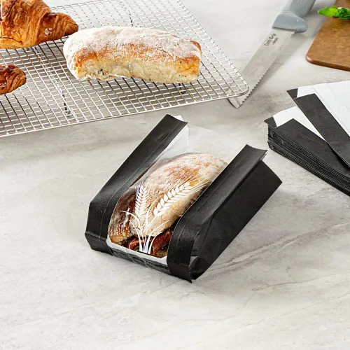 Vista 3 de Restaurantware Bag Tek - Bolsas de papel para pan de 4.5 x 2.5 x 8.5 pulgadas, 100 bolsas de papel de baguette a prueba de grasa, microperforadas