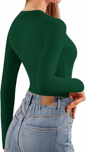 Vista 3 de MANGOPOP Bodysuits for Women Crew Neck Long Sleeve Bodysuit Tops Going Out T Shirts Tops