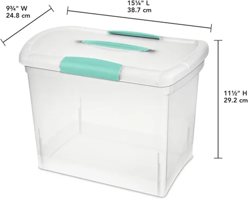 Vista 4 de Sterilite Papelera apilable grande de almacenamiento ShowOffs, organizador con cierre con asa, caja de plástico para organización de archivos