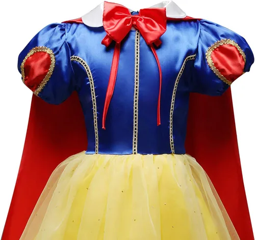Vista 4 de MYRISAM Disfraz de princesa blanca como la nieve para niñas, Halloween, carnaval, cosplay, vestido de cumpleaños de Navidad (con accesorios de capa)