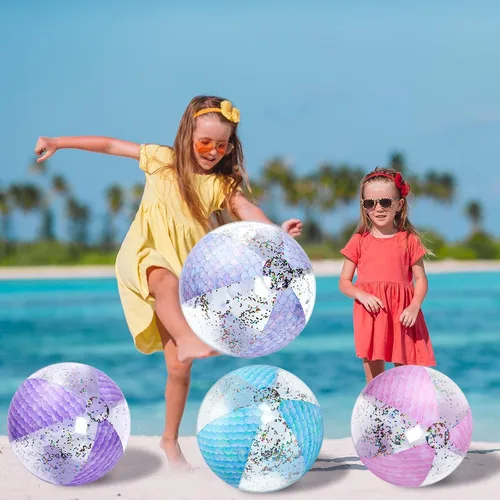 Vista 5 de Honoson Bola de playa de sirena de 16 pulgadas, bola de playa inflable gigante con purpurina, bola de playa con purpurina, regalos de fiesta