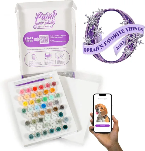 Vista 2 de Paintable Pictures Pinte su foto por números: Edición Mascotas Kit personalizable Lienzo imprimible Tecnología personalizada de pintura por