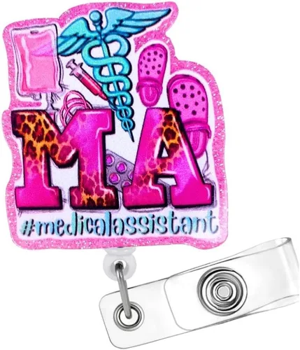 Vista 8 de CNA - Carrete de insignia para asistente de enfermería certificado retráctil con clip de identificación; accesorios CNA con purpurina brillante