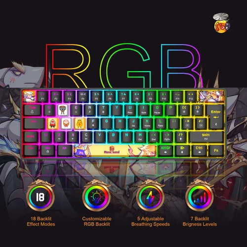 Vista 2 de 60% Mini teclado para juegos con 9 teclas PBT de sublimación de tintes, interruptor rojo, 62 teclas compactas, 18 LED Chroma retroiluminado, teclado