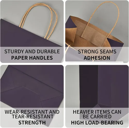 Vista 2 de METAPRINT Paquete de 100 bolsas de papel kraft azul medianas de 8 x 4.5 x 10.8 pulgadas con asas a granel, bolsas de regalo, compras de comestibles