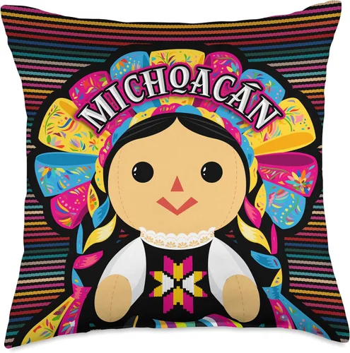 Vista 5 de Mi Querido México Michoacán Monita Muneca Maria de Trapo Mexicana - Cojín de 15.7 x 15.7 in, multicolor